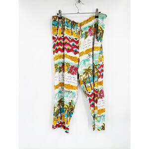 Jam's World Tropical Drawstring Pants Floral Travel Hibiscus Luau XS